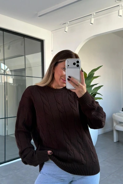 ACI KAHVE SAÇ ÖRGÜ TRİKO KAZAK