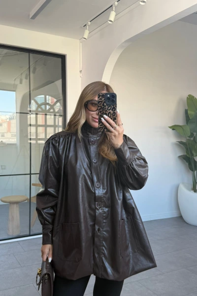 ACI KAHVE VİNTAGE DERİ CEKET