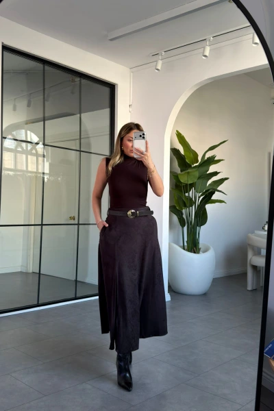 ACI KAHVE YIRTMAÇ DETAY SÜET ETEK