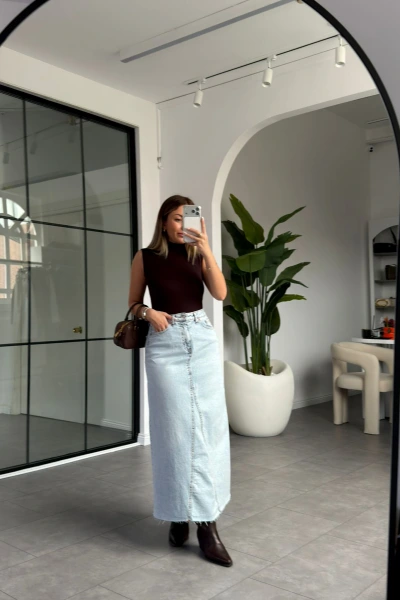 AÇIK MAVİ TAM BOY JEAN ETEK