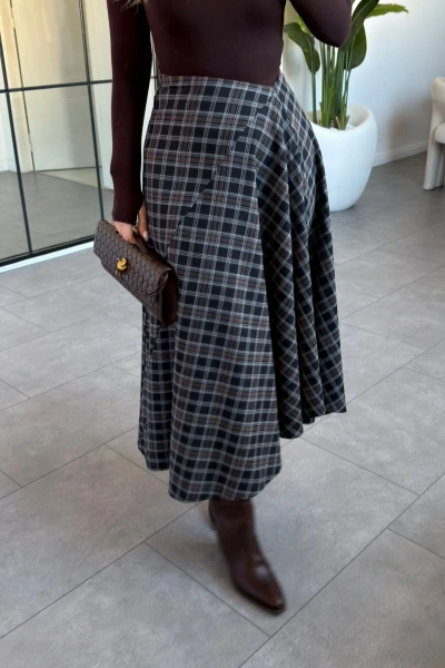 ANTRASİT ASİMETRİK EKOSE DESEN ETEK