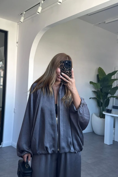 ANTRASİT BOMBER SATEN CEKET