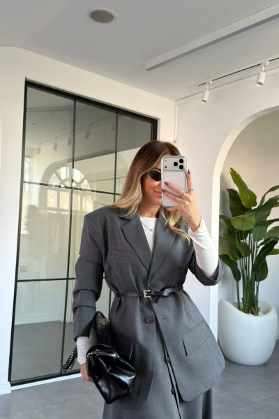 ANTRASİT ÇİFT CEPLİ KRUVAZE YAKA CEKET