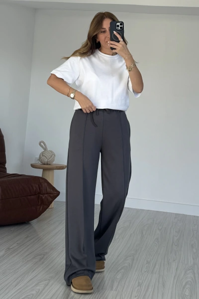 Antrasit Çımalı Cepli Premium Eşofman Altı