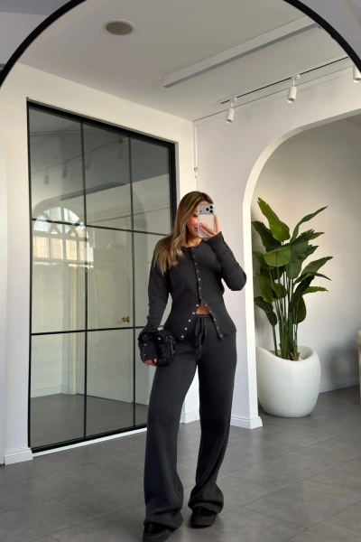 ANTRASİT ÇITÇIT DETAYLI TRİKO TAKIM