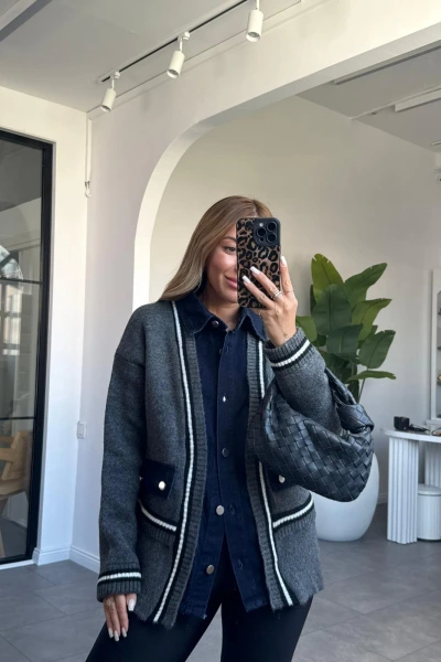 ANTRASİT DENİM DETAY HIRKA