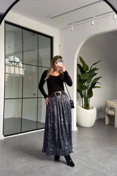 ANTRASİT DESENLİ PİLİSELİ ETEK