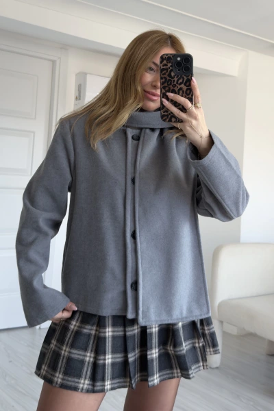 Antrasit Düğmeli Atkılı Kaşe Ceket