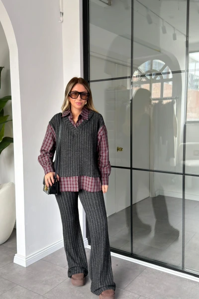 ANTRASİT EKOSE DETAYLI FİTİLLİ TAKIM