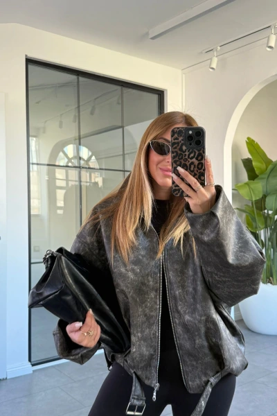 ANTRASİT ESKİTME BOMBER DERİ CEKET