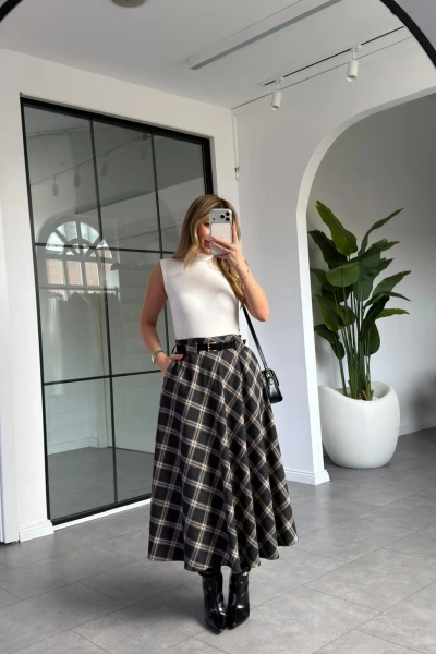 ANTRASİT KEMER DETAY ETEK