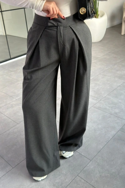 ANTRASİT PENSLİ DÖKÜMLÜ PALAZZO PANTOLON