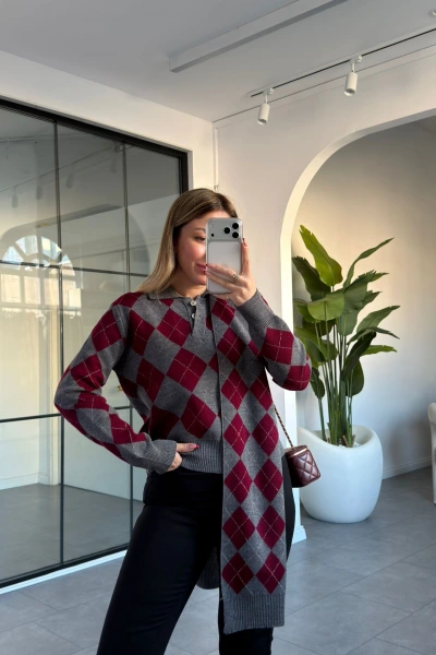 ANTRASİT POLO YAKA ATKILI TRİKO KAZAK