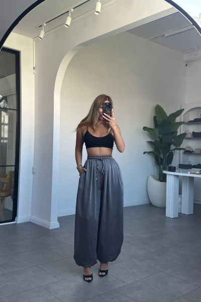 ANTRASİT ŞALVAR MODEL SATEN PANTOLON
