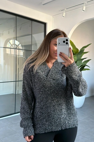 ANTRASİT V YAKA YUMOŞ DOKULU KAZAK