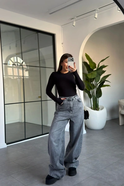 ANTRASİT WİDE LEG JEAN