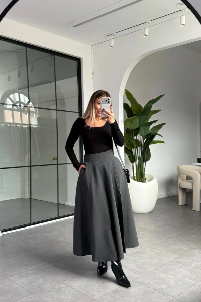 ANTRASİT YIRTMAÇ DETAY ETEK