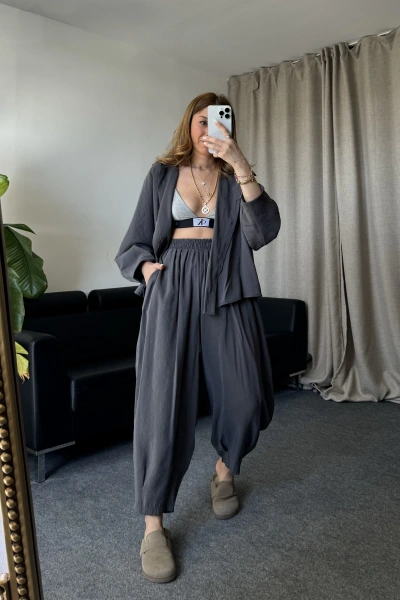 Antrasit Yumoş Dokulu Modal Takım