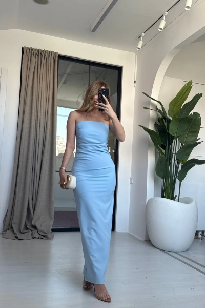 BEBE MAVİSİ STRAPLEZ BEGONYA ELBİSE