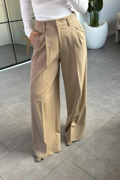 BEJ GENİŞ PAÇA AYARLANABİLİR PANTOLON