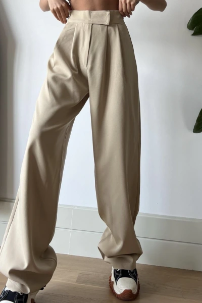 Bej Kemerli Çırtlı Palazzo Palazzo Pantolon