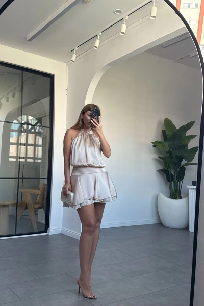 BEJ MARİLYN MİNİ ELBİSE