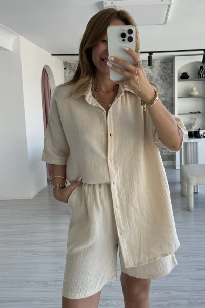 Bej Müslin Gömlek Takım