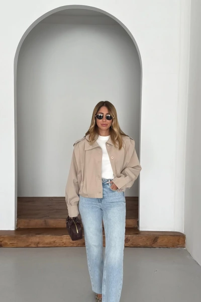 BEJ PİLE DETAYLI CEKET