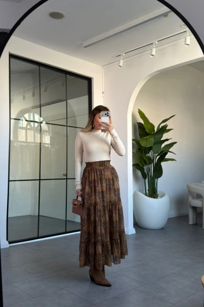 BELİ LASTİKLİ ŞAL DESEN ŞİFON ETEK