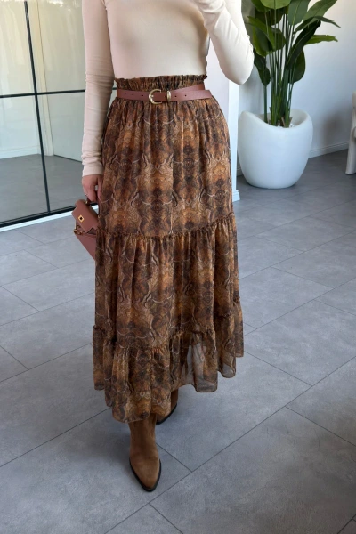 BELİ LASTİKLİ ŞAL DESEN ŞİFON ETEK