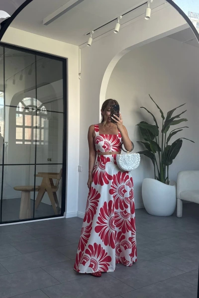 BEYAZ KARIŞIK DESENLİ CROP ETEK TAKIM