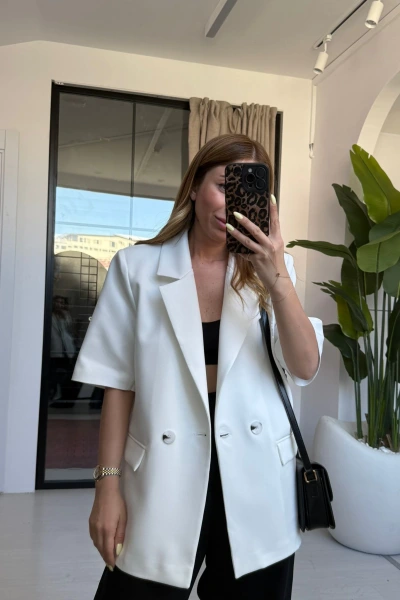 BEYAZ KISA KOLLU BLAZER CEKET