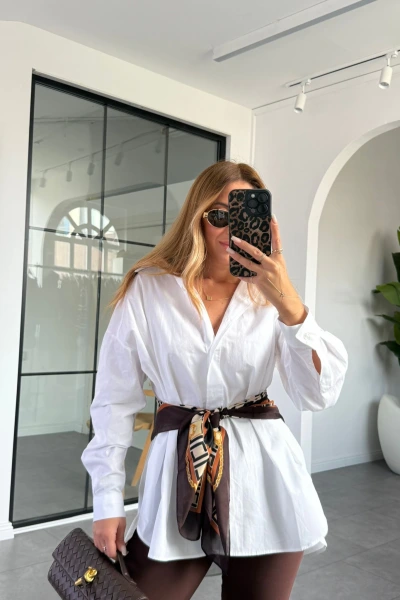 Beyaz Poplin Kumaş Basic Oversize Gömlek