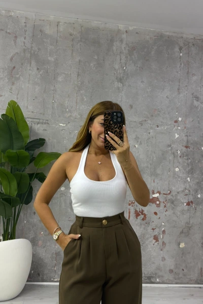 BEYAZ SIRT DEKOLTELİ BLUZ