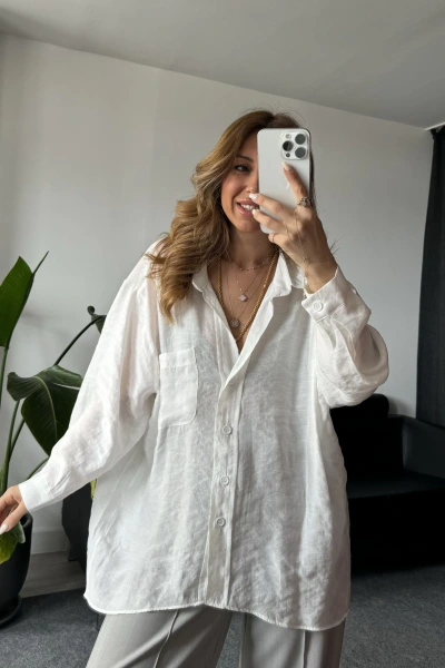 Beyaz Tensel Viral Salaş Gömlek