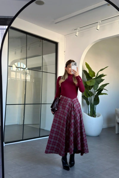 BORDO ASİMETRİK EKOSE DESEN ETEK