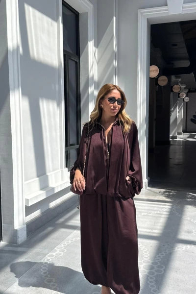 BORDO BOMBER SATEN CEKET