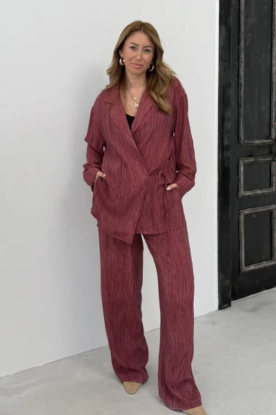 Bordo Baskılı Bağlama Detay Premium Takım