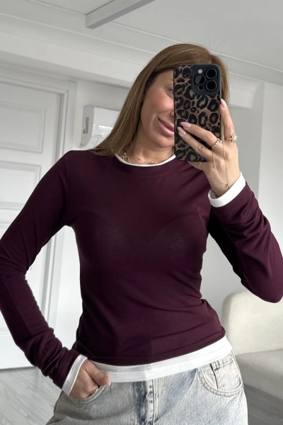 Bordo Bisiklet Yaka Likralı Body