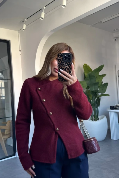 BORDO ÇAPRAZ GOLD DÜĞMELİ HIRKA