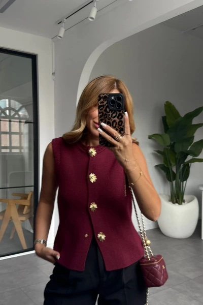 BORDO GOLD DETAYLI YELEK