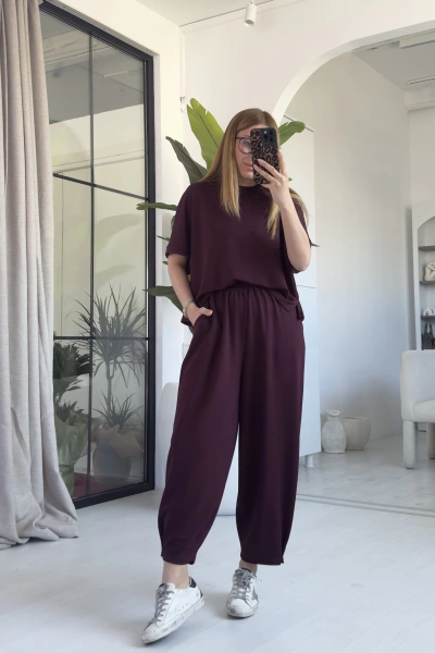 Bordo Kısa Kol Modal Relax Takım