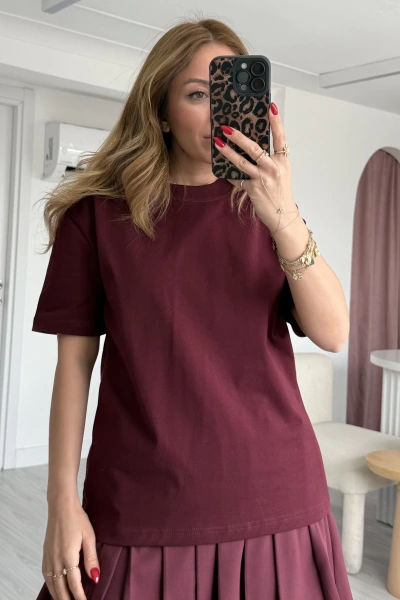 Bordo Marka Model Dekoratif Dikişli Pamuklu T-Shirt
