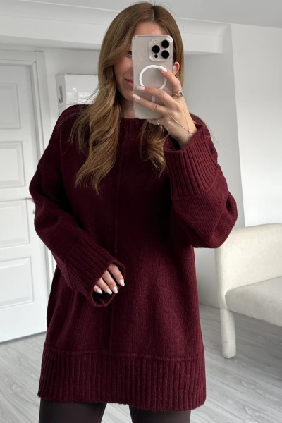 Bordo Ön Dikiş Detaylı Kazak