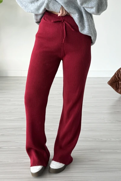 Bordo Paça Detay Örme Eşofman Altı