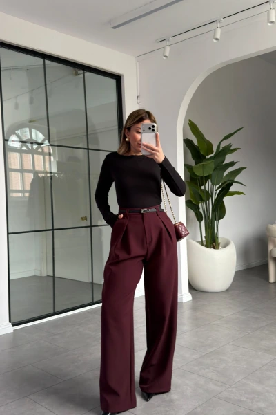 BORDO PİLELİ İÇTEN PERVAZLI PANTOLON