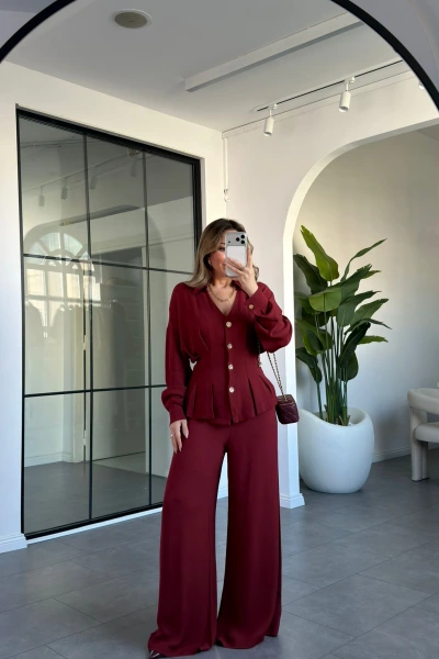 BORDO V YAKA BELDEN OTURTMALI CEKET TAKIM 03026