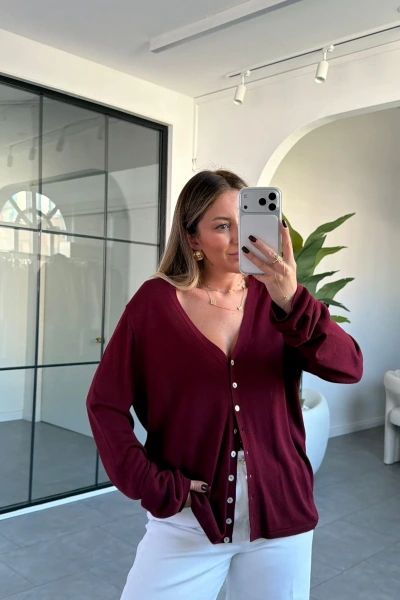 BORDO V YAKA İNCE TRİKO HIRKA