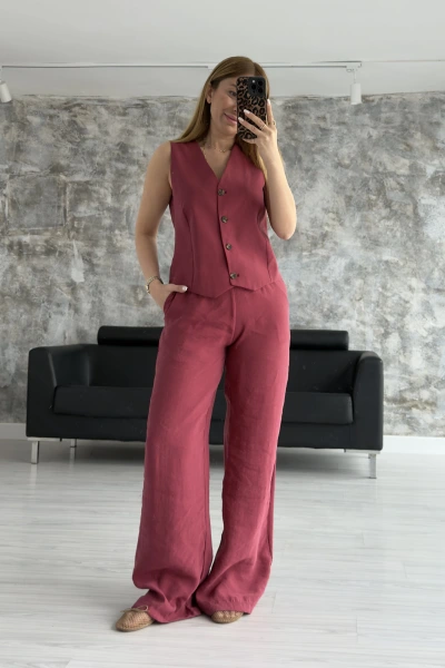 Bordo Yelekli Yumuşak Dokulu Tensel Takım