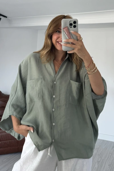 Çağla Yeşili Tensel İki Cepli Gömlek
